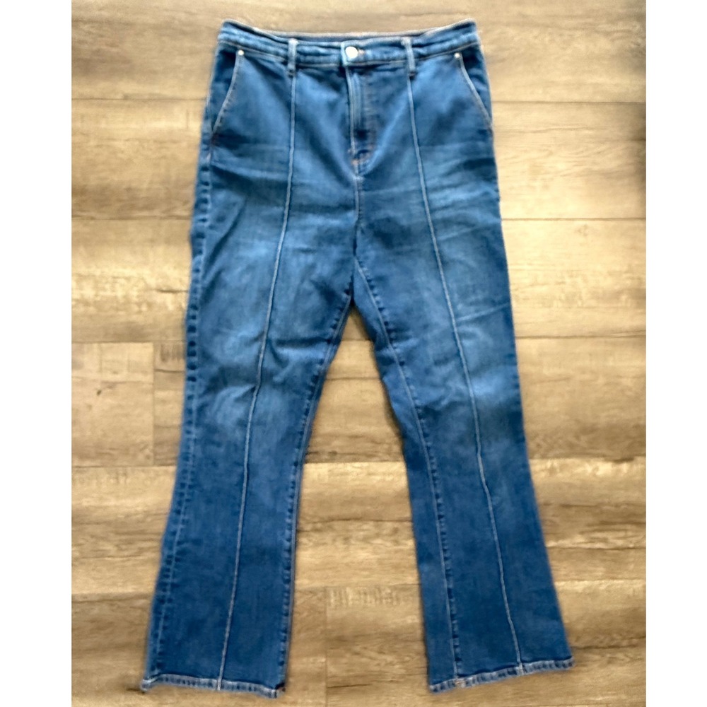 Ann Taylor The Boot Ankle High Rise Pintuck Seam Jeans Blue Size 10